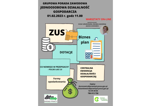 Jednoosobowa działalność gospodarcza - warsztaty on-line w Powiatowym Urzędzie Pracy w Przemyślu!